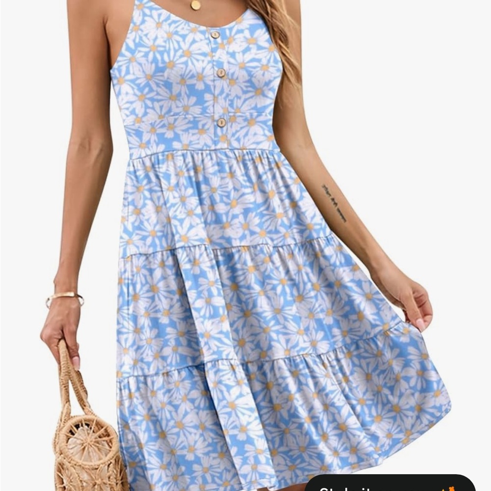 Daisy Print Blue Midi Dress